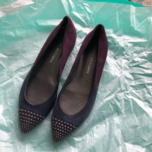 Stuart Weitzman Suede Leather Studded Pointed Toe Flats